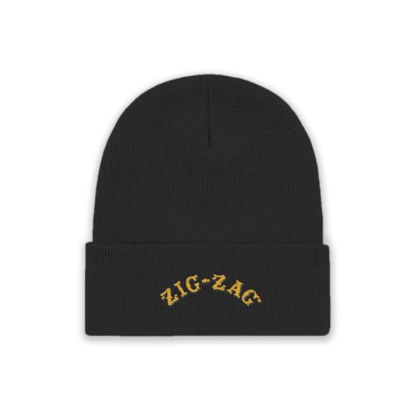 Zig Zag Beanie - Black with Gold Logo