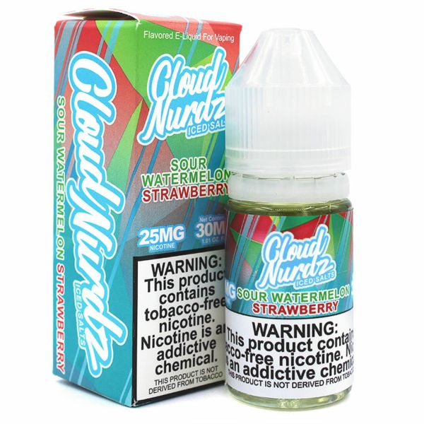 Cloud Nurdz TFN Sour Watermelon Strawberry Iced Nic Salt - (30mL)