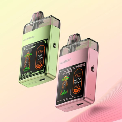 VAPORESSO ECO Nano Pro Vape Kit in Emerald Green and Sakura Pink angled for clear dimension and digital display understanding