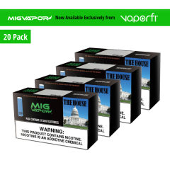 20 pack product boxes of Mig Vapor Bulk Vape Cartridges
