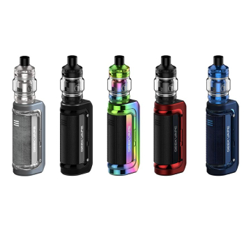 Five Geekvape M100 Aegis Mini 2 vapes of different colors lined up to show the color choices