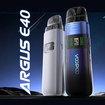 VOOPOO Argus E40 Vape Pod Kits in Space Grey and Starlight Purple at a powerful upward angle
