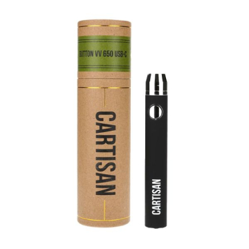 Cartisan Vape Pen with single-button operation and OLED display screen and product box tube on the side