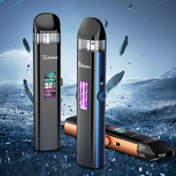 black, blue, and orange HorizonTech talons vape against metallic backdrop