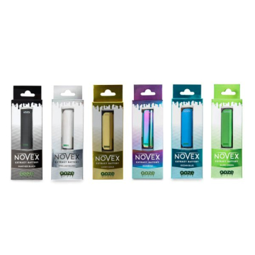 Five Ooze Novex Extract Battery product boxes lined up alongside one another