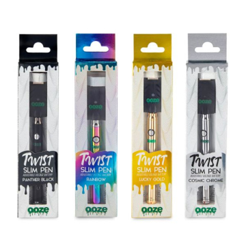 Rainbow, Lucky Gold, Panther Black, Cosmic Chrome Ooze Slim Twist Pro with USB chargers attached