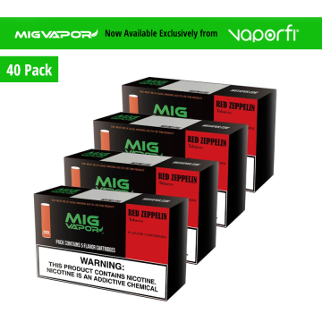 40 pack product boxes of Mig Vapor Red Zeppelin nicotine vape cart