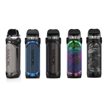 SMOK IPX 80 80W Starter Kits lined up 5 in a row to display the variations in color and the crafted grips