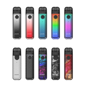 10 SMOK Novo 4 Mini Vape Pod Starter Kits presented 5 over 5 to display the variety of cool designs and colors