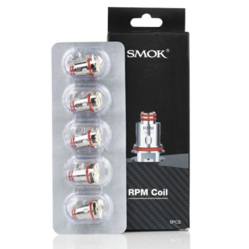 5 pack of SMOK RPM 2 Replacement Coils with the coils pulled out of the box for easy visibility