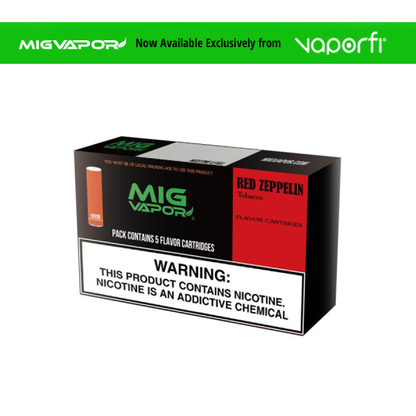 5 pack of Mig Vapor Red Zeppelin Tobacco Carts product box