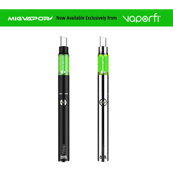 Black and Silver Mig Vapor Wasp pens featuring advanced heating elements with green VaporFi banner on the top