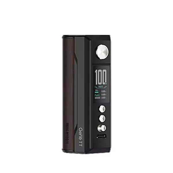 Black VOOPOO Drag M100S Mod angled to show design,OLED Display Screen, and various buttons